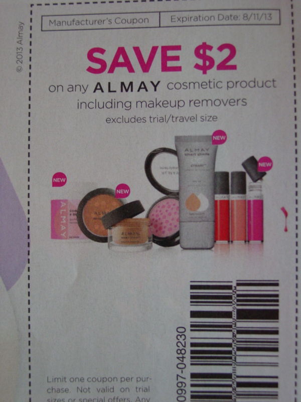 Save $2.00 on any Almay cosmetic product including makeup removers (Excludes trial/travel size) Expires 8-11-2013
