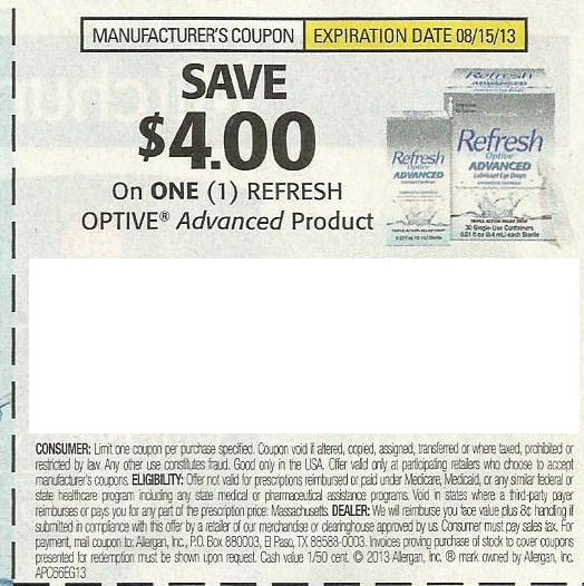 Save $4.00 on one (1) Refresh Optive Advance Product Expires 8-15-2013