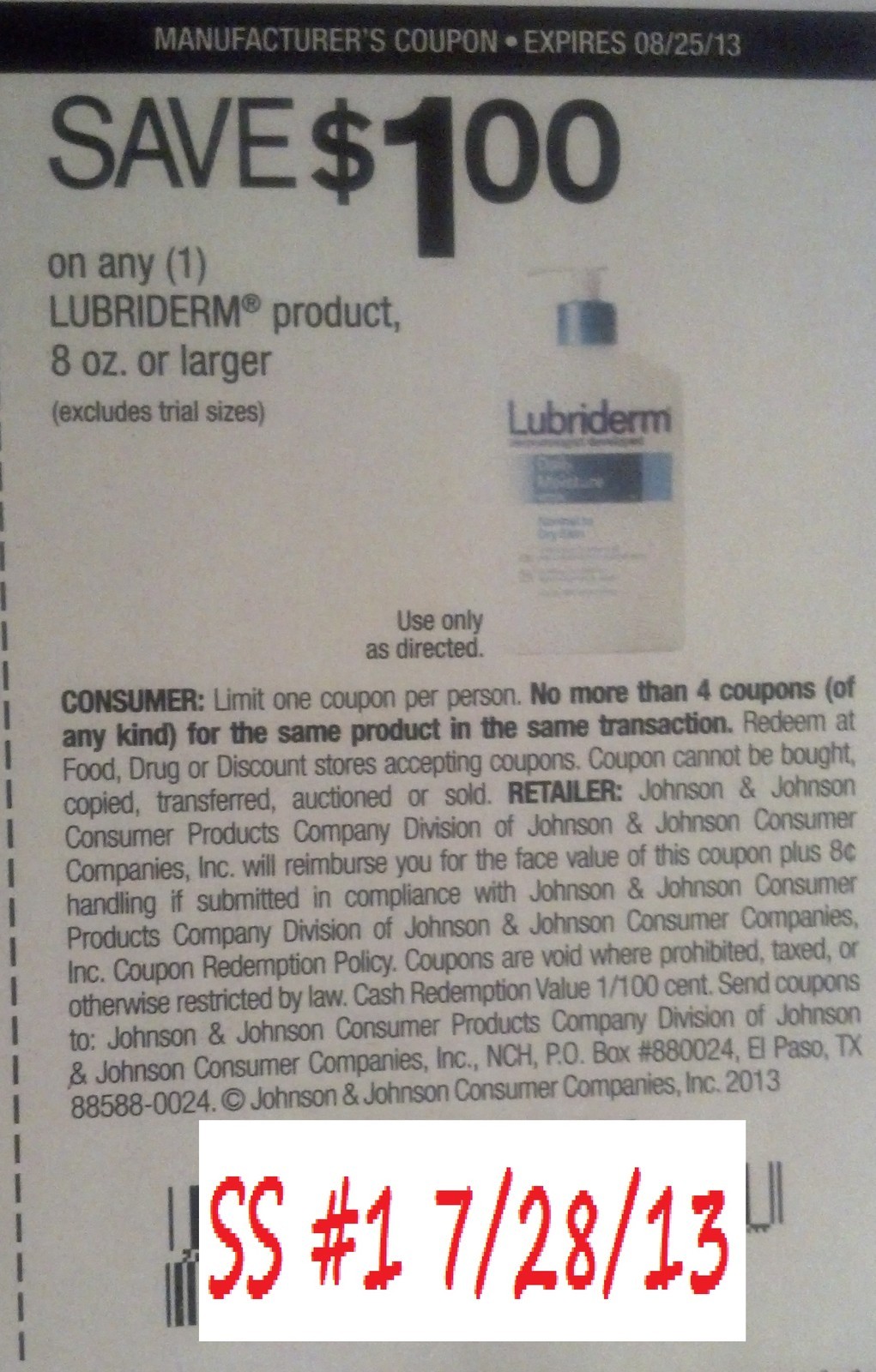 Save $1.00 on any Lubriderm product 8 oz or larger (Excludes trial size) Expires 08-25-2013