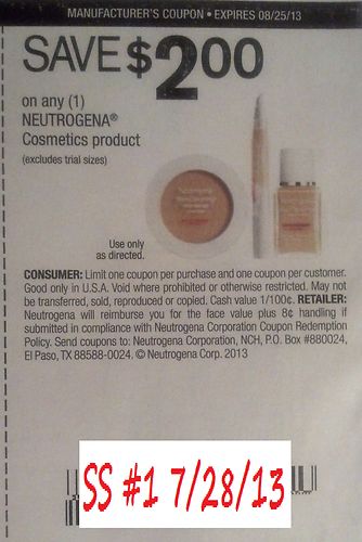 Save $2.00 on any (1) Neutrogena Cosmetics product (Excludes trial size) Expires 8-25-2013