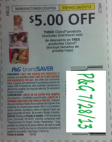 $5.00 Off Three Clairol Products (Excludes Trial/Travel Size) Expires 8-31-2013