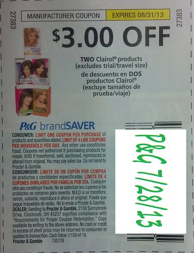 $3.00 Off TWO Clairol Products (Excludes Trial/Travel Size) Expires 8-31-2013