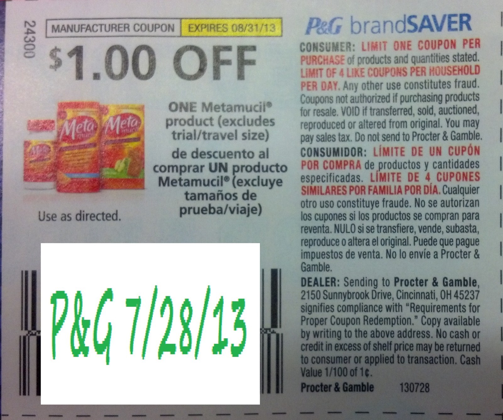 $1.00 off one Metamucil product Expires 08-31-2013
