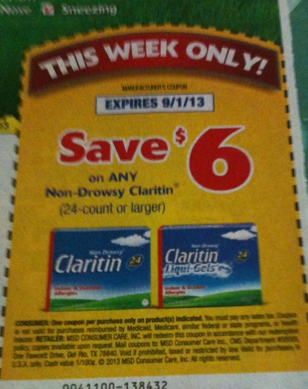$6.00 off Non-Drowsy Claritin 24ct+ Expires:  Sep-01-2013