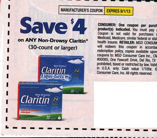 Save $4.00 on any Non-Drowsy Claritin (30-count or larger) Expires 09-01-2013