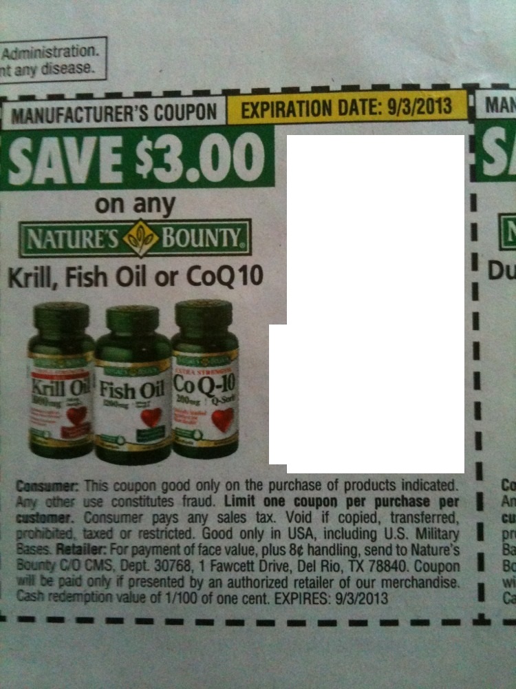Save $3.00 on any Nature's Bounty Krill, Fish Oil or CoQ10 Expires 09-03-2013
