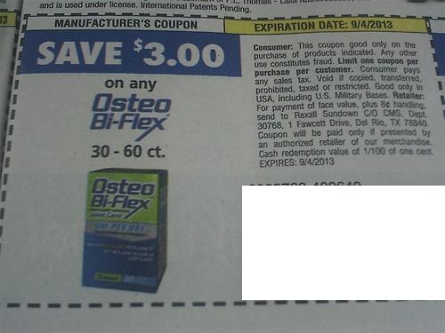 Save $3.00 on any Osteo Bi-Flex 30-60 ct Expires 09-04-2013