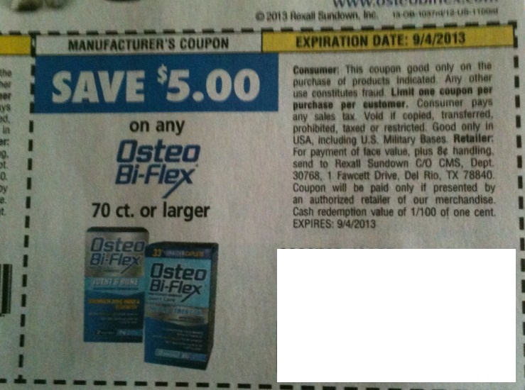 Save $5.00 on any Osteo Bi-Flex 70 ct or larger Expires 09-04-2013