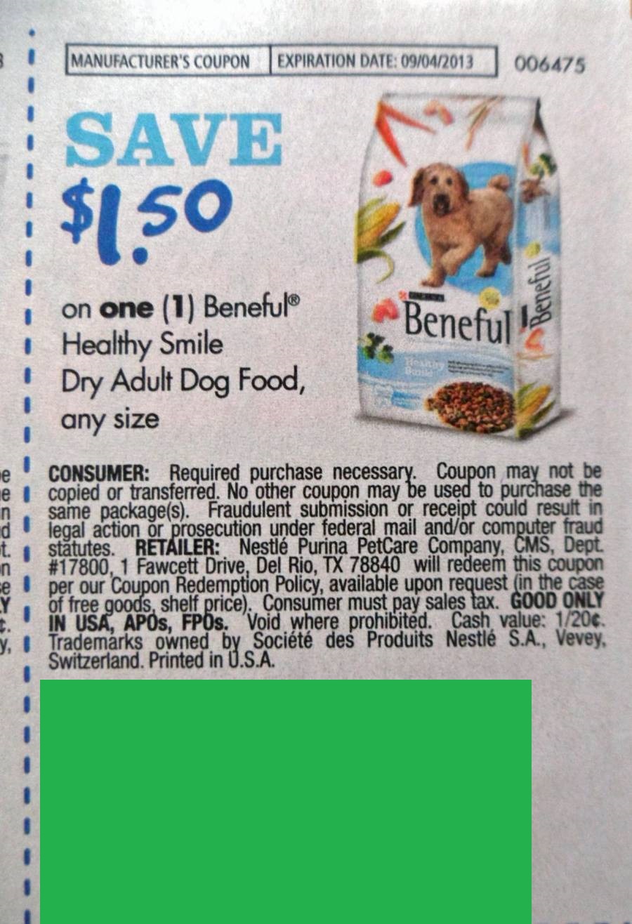 Save $1.50 on one (1) Beneful Healthy Smile Dry Adult Dog Food, any size Expires 09-04-2013