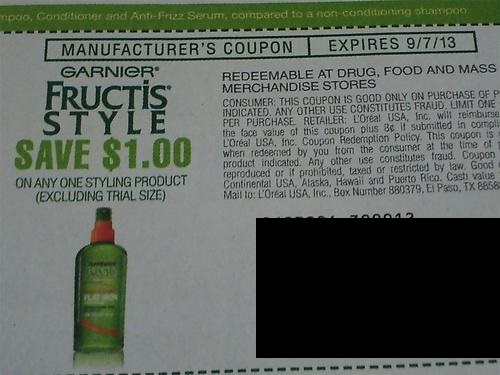 Garnier Fructis Style Save $1.00 on any one styling product (excluding trial size) Expires 09/07/2013