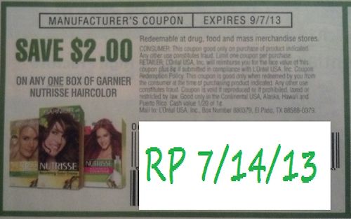 Save $2.00 on any one box of Garnier Nutrisse Haircolor Expires 09/07/2013