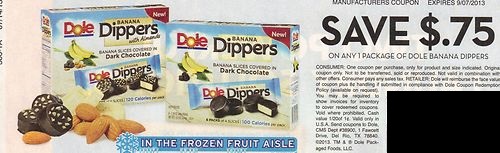 Save $0.75 on any 1 package of Dole Banana Dippers Expires 09/07/2013