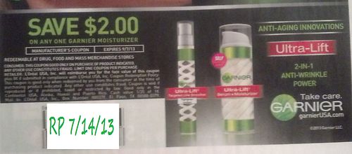 Save $2.00 on any one Garnier Moisturizer Expires 09/07/2013