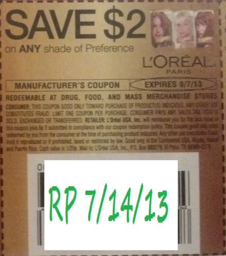 Save $2.00 on any shade of Preference L'Oreal Paris Expires 09/07/2013