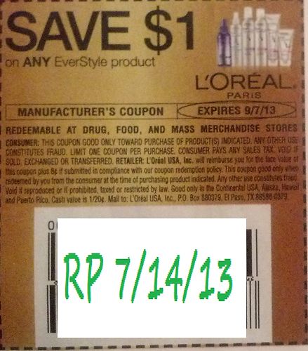 Save $1.00 on any L'Oreal Paris EverStyle product Expires 09/07/2013