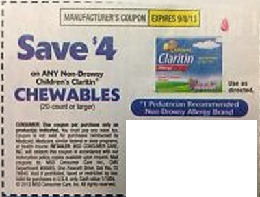 Save $4.00 on any Non-Drowsy Children's Claritin Chewables (20 count or larger) Expires 09/08/2013
