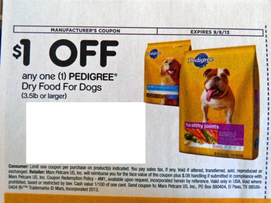 $1.00 off Pedigree Dry food for dogs (3.5 lbs) Expires:  Sep-08-2013