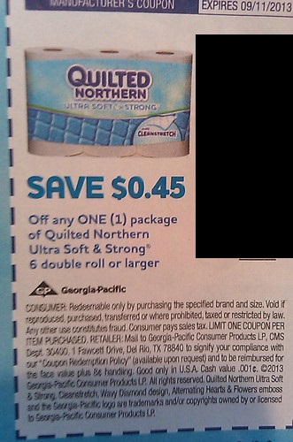 Save $0.45 off any one (1) package of Quilted Northern Ultra Soft & Strong 6 double roll or larger Expires 09/11/2013