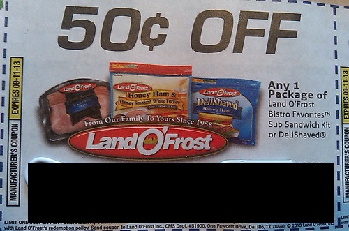 $0.50 off any 1 package of Land O'Frost Bistro favorites sub sandwich kit or delishaved Expires 09/11/2013
