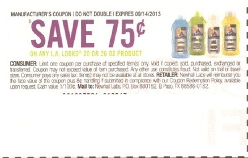 Save $0.75 on any L.A. Looks 20 or 26 oz product Expires 09/14/2013