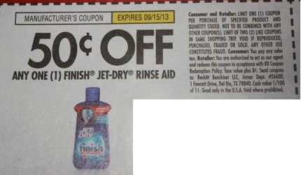 $0.50 off any one (10 Finish Jet-Dry Rinse Aid Expires 09/15/2013