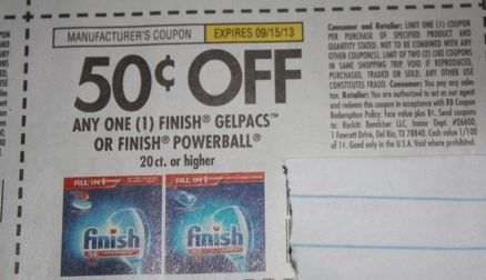 $0.50 off any one (1) Finish GelPacs or Finish Powerball 20 ct or higher
