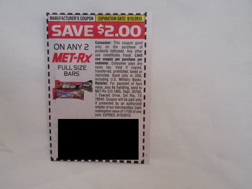 Save $2.00 on any 2 Met-RX Full size bars Expires 09/15/2013