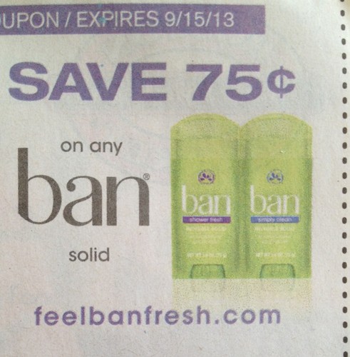Save $0.75 on any Ban solid Expires 09/15/2013