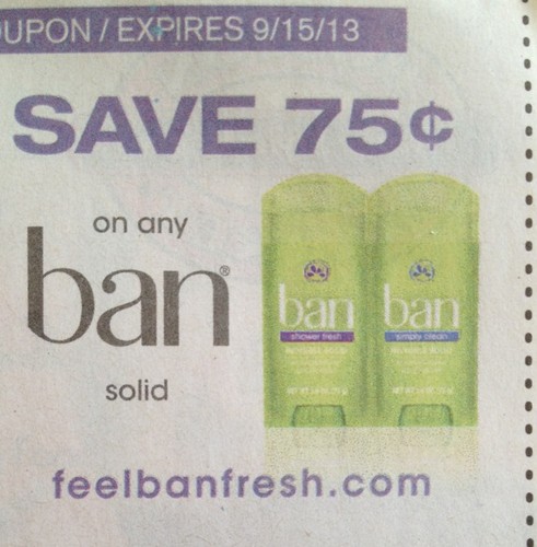 Save $0.75 on any Ban solid Expires 09/15/2013