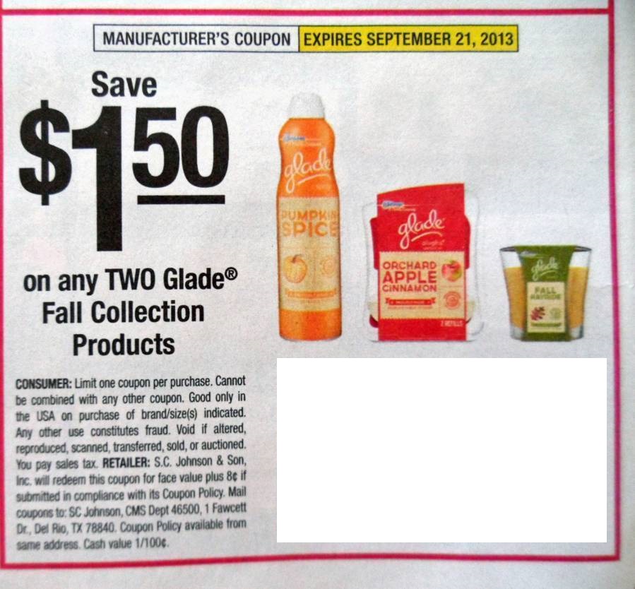 Save $1.50 on two Glade Fall Collection products Expires 09/21/2013