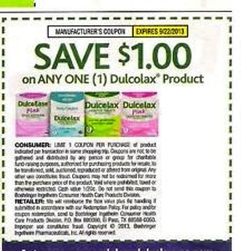 Save $1.00 on any one (1) Dulcolax product Expires 09/22/2013