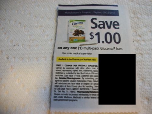 Save $1.00 on any one (1) multipack Glucerna bars Expires 09/22/2013