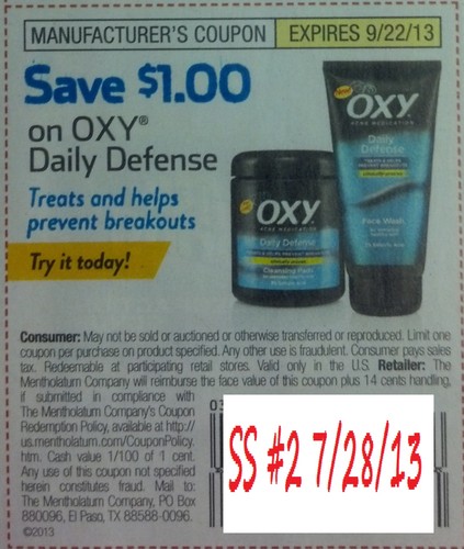 $1.00 off on Oxy Daily Defense Expires:  Sep-22-2013