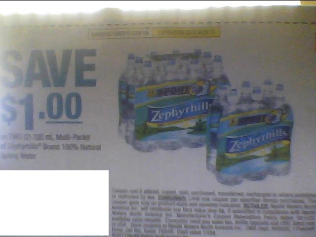 Save $1.00 on Two (2) 700 ML Multi-Packs of Zephyrhills Brand 100% Natural Spring Water Expires 09/29/2013