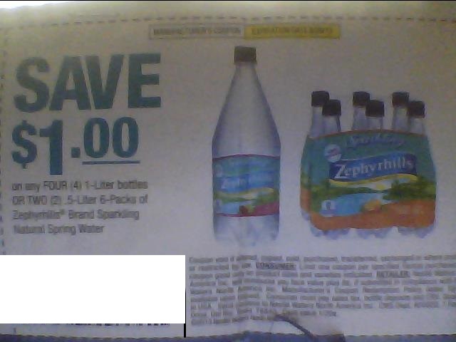 Save $1.00 on any four (4) 1 Liter bottles or two (2) .5 Liter 6 packs of Zephyrhills Brand Sparkling Natural Spring Water Expires 09/29/2013