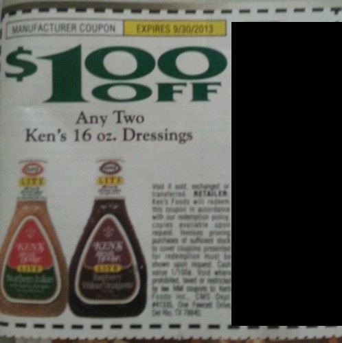 $1.00 off any two Ken's 16 oz Dressings Expires 09/30/2013