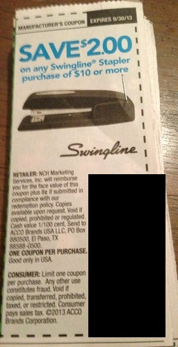 Save $2.00 on any Swingline Stapler purchase of $10.00 or more Expires 09/30/2013