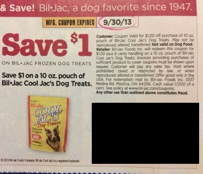 Save $1.00 on a 10oz pouch of Bil Jac Cool Jac's Dog Treats Expires 09/30/2013