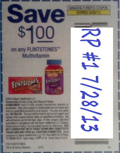 Save $1.00 on any Flintstones Multivitamin Expires 09/30/2013