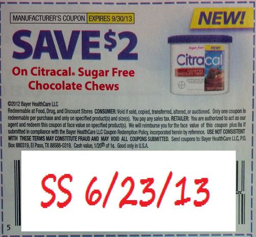 Save $2.00 on Citracal Sugar Free Chocolate Chews Expires 09/30/2013