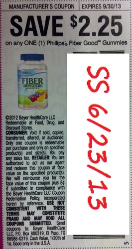 Save $2.25 on any one (1) Phillips' Fiber Good Gummies Expires 09/30/2013