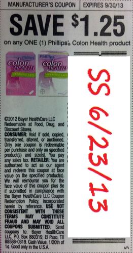 Save $1.25 on any ONE (1) Phillips' colon health Expires 09/30/2013