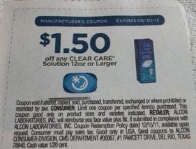 $1.50 off any Clear Care Solution 12 oz or larger Expires 09/30/2013