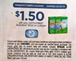 $1.50 off any Opti-Free Solution 10 oz or larger Expires 09/30/2013