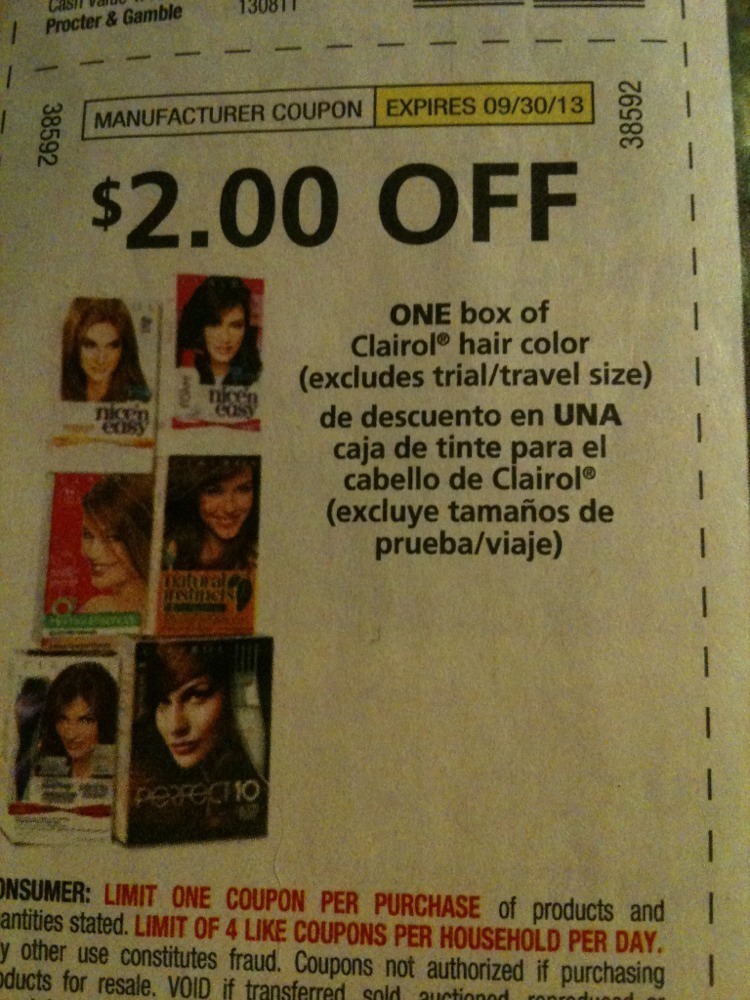 $2.00 off one box of Clairol hair color (Excludes trail/travel size) Expires 09/30/2013