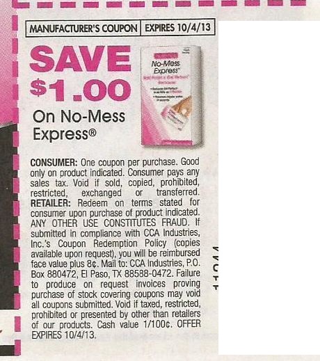 Save $1.00 on No-Mess Express Expires 10/04/2013