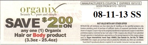 Save $2.00 on any one (1) Organix Hair or Body product (3.3oz-25.4oz) Expires 10/11/2013