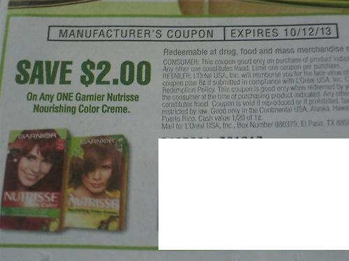 Save $2.00 on any Garnier Nutrisse Nourishing Color Creme Expire 10/12/2013