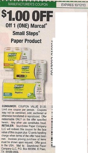 $1.00 off 1 (one) Marcal Small Steps Paper Product Expires 10/12/2013