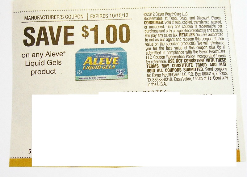 Save $1.00 on any Aleve Liquid Gels product Expires 10/15/2013